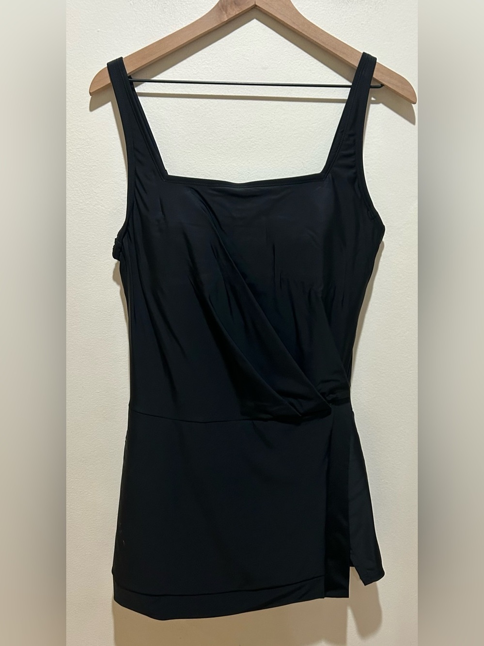 NWT Beyond Control Black Square Neck Swim Dress Tummy Control One Piece Swimsuit